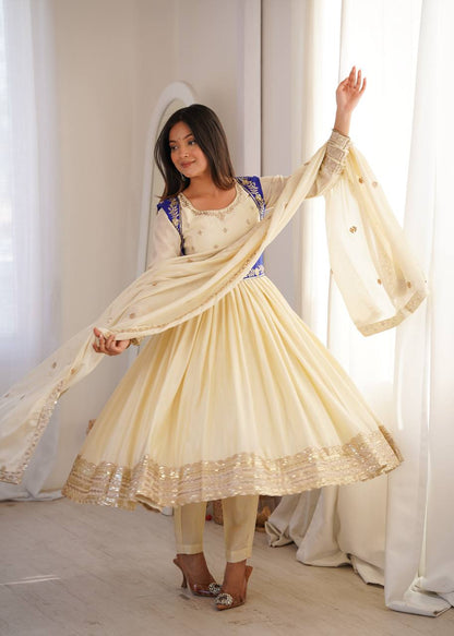 Arti Chauhan Wear Cream Color Designer Anarkali Koti Set