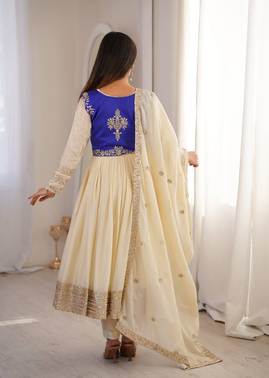 Arti Chauhan Wear Cream Color Designer Anarkali Koti Set