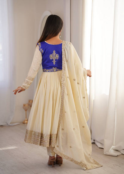 Arti Chauhan Wear Cream Color Designer Anarkali Koti Set