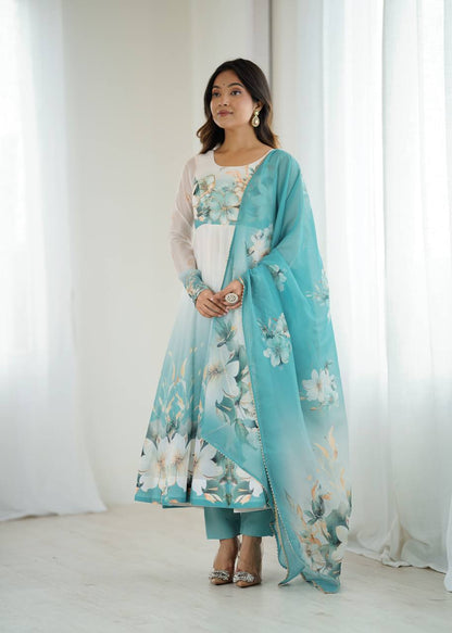 Gorgeous Sky Blue Color Printed Designer Anarkali Suit