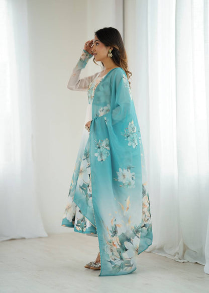 Gorgeous Sky Blue Color Printed Designer Anarkali Suit