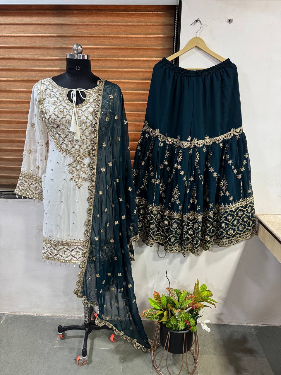 Traditional Wear White Color Heavy Faux Georgette With Embroidery Sequence Work Sharara Suit