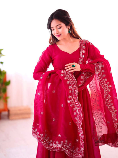 Designer Party Wear Look Pink Color Heavy Fandy Silk Gown