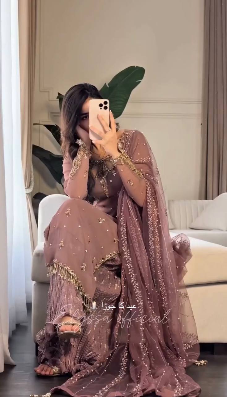 Exclusive Brown Color Heavy Faux Georgette With Heavy Embroidery Sequence Work