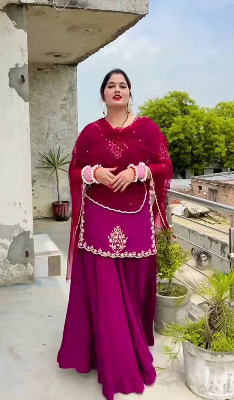 Wedding Wear Natural Crepe Silk ids Hand Work With  Sequence Work Top With Lehenga