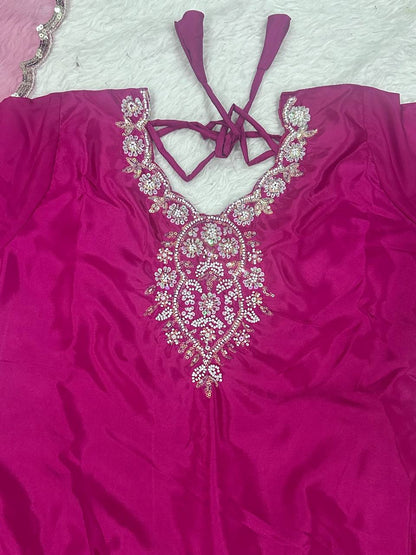 Wedding Wear Natural Crepe Silk ids Hand Work With  Sequence Work Top With Lehenga