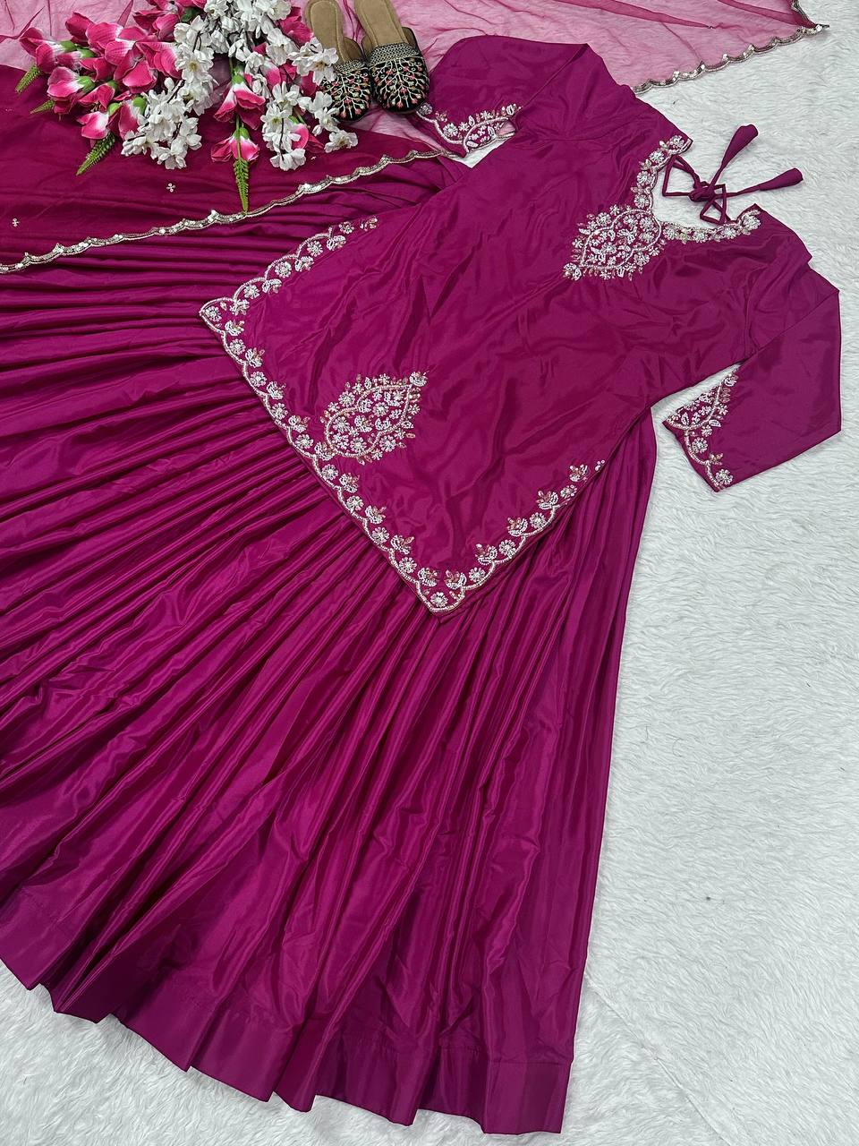 Wedding Wear Natural Crepe Silk ids Hand Work With  Sequence Work Top With Lehenga