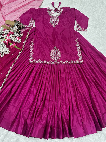 Wedding Wear Natural Crepe Silk ids Hand Work With  Sequence Work Top With Lehenga