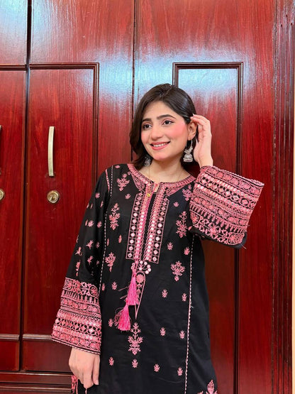 Designer Black Color Silk Kurti And Plazzo Set With Dupatta
