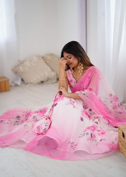Arti Chauhan's Baby Pink Color Silk Digital Print Lehenga Set With Batwa