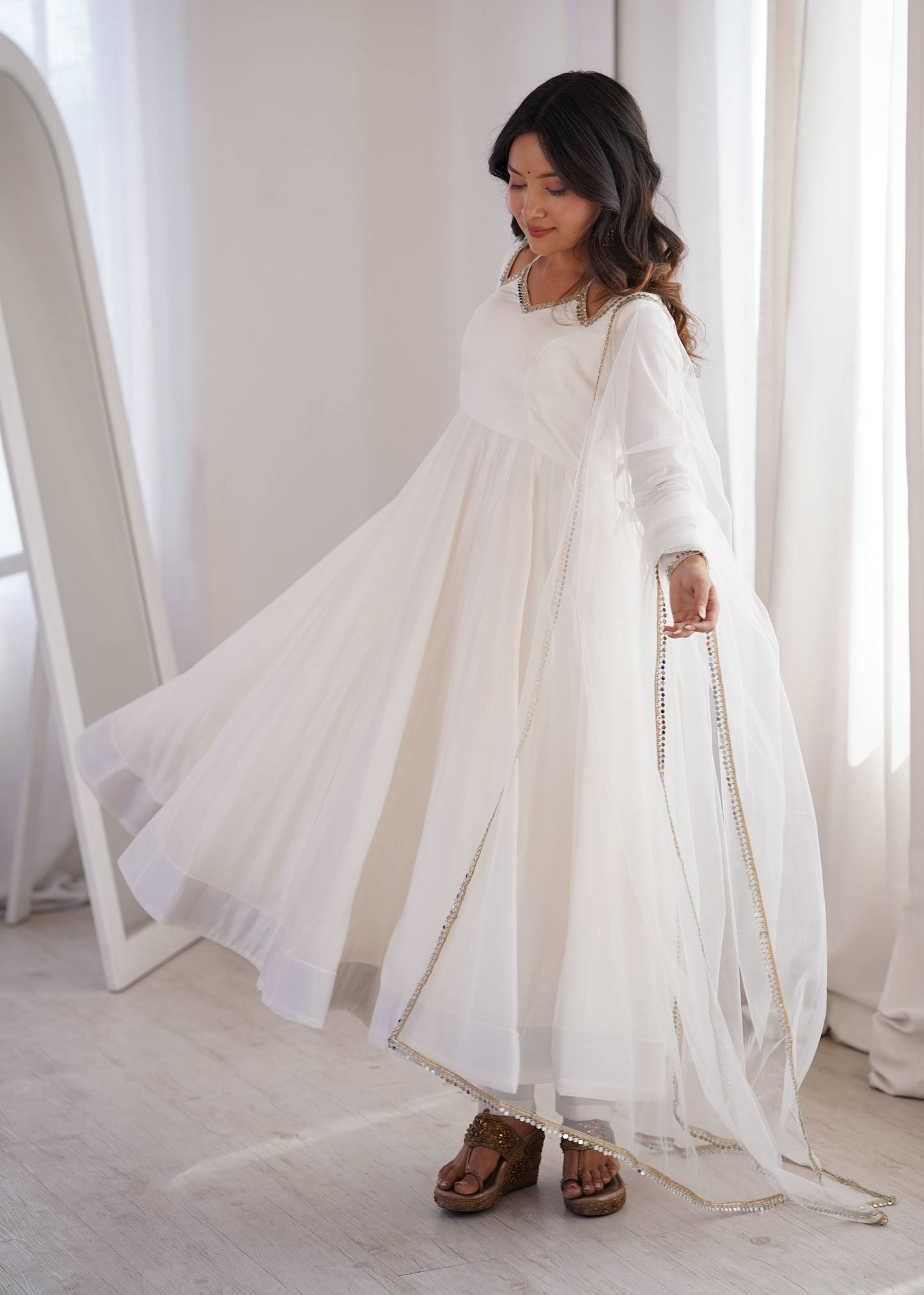 Eyes Catching Off White Color Anarkali Suit With Dupatta
