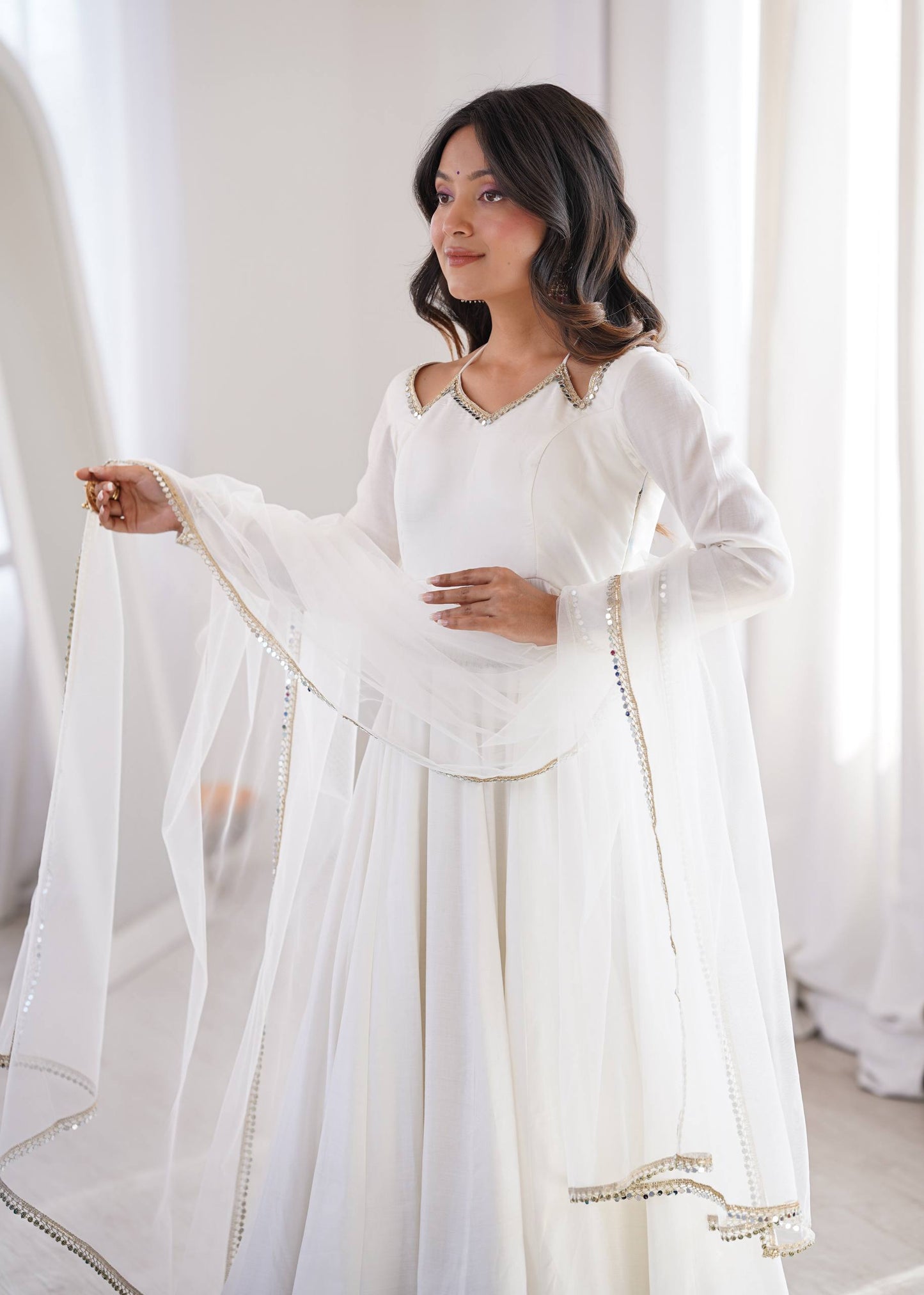 Eyes Catching Off White Color Anarkali Suit With Dupatta