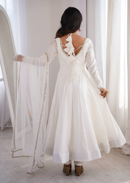 Eyes Catching Off White Color Anarkali Suit With Dupatta
