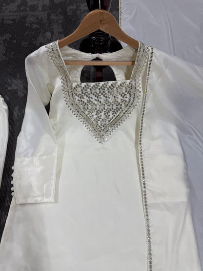 Festival Wear White Color Chinon Silk And Thread With Sequence Work Palazzo Suit
