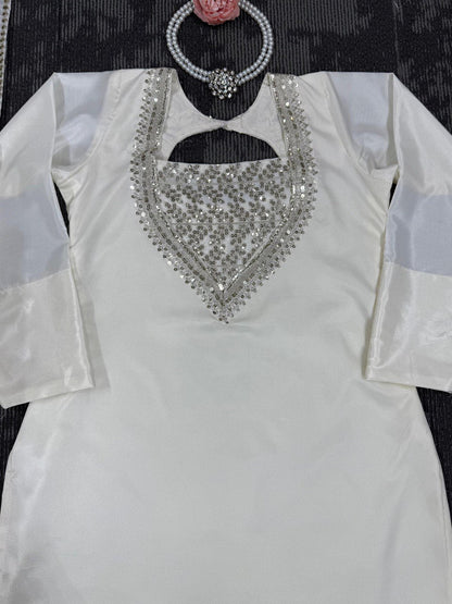 Festival Wear White Color Chinon Silk And Thread With Sequence Work Palazzo Suit