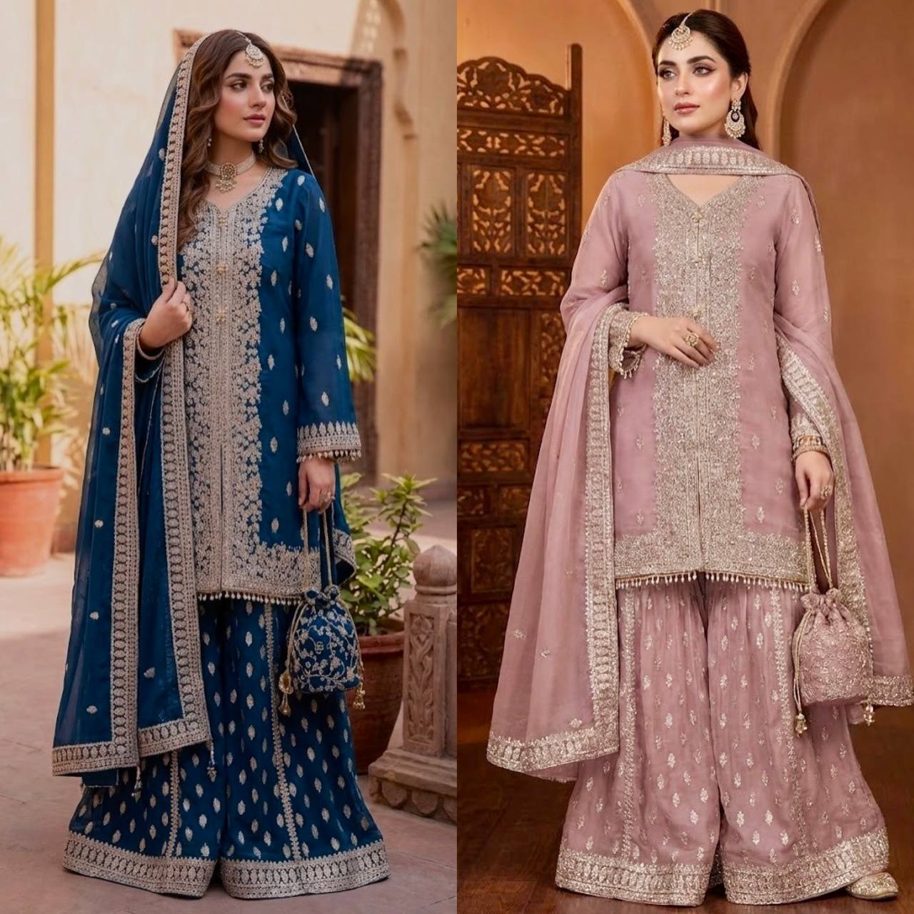 Designer Georgette Embroidered Wedding Wear Sharara Suit
