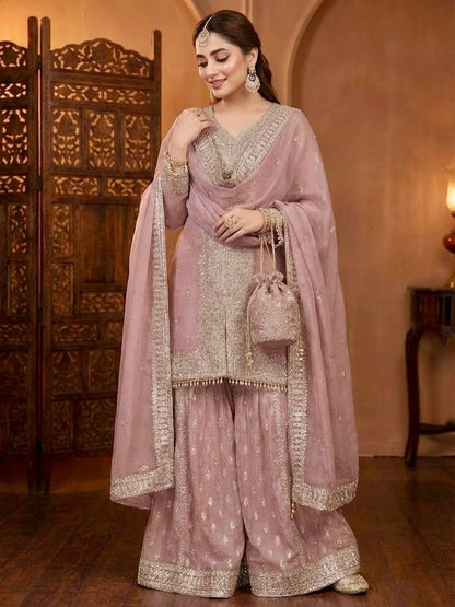 Designer Georgette Embroidered Wedding Wear Sharara Suit
