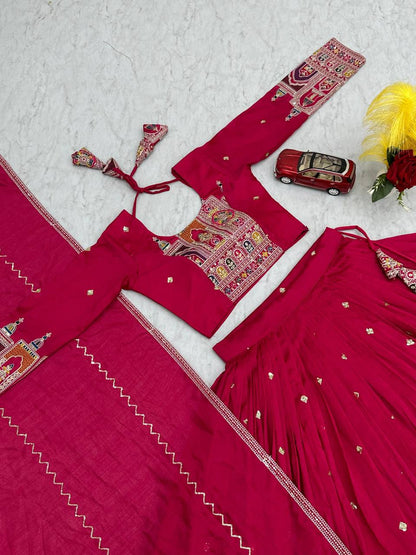 Traditional Wear Red Color Pure Vichitra Heavy Embroidery Coading Sequence Thread Work Lehenga Choli