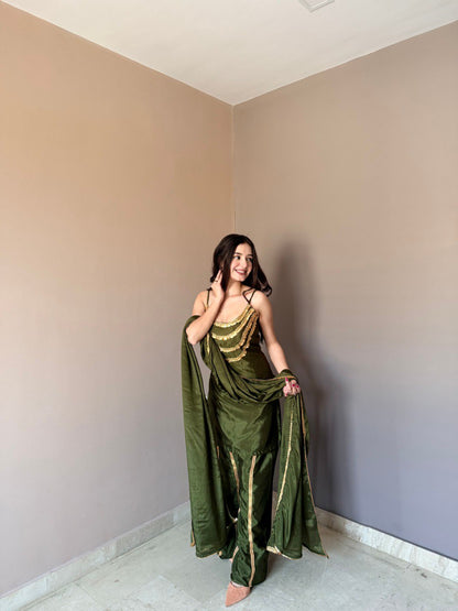 Stylish Green Color Chinon Palazzo Suit With Dupatta