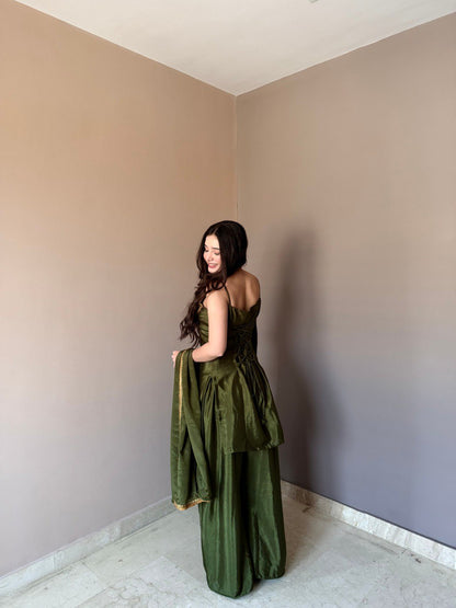 Stylish Green Color Chinon Palazzo Suit With Dupatta