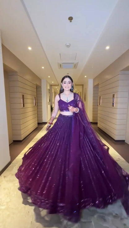 Engagement Wear Purple Color Sequence Embroidered Lehenga Choli