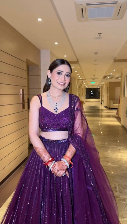 Engagement Wear Purple Color Sequence Embroidered Lehenga Choli