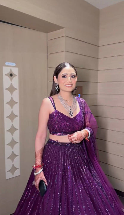 Engagement Wear Purple Color Sequence Embroidered Lehenga Choli