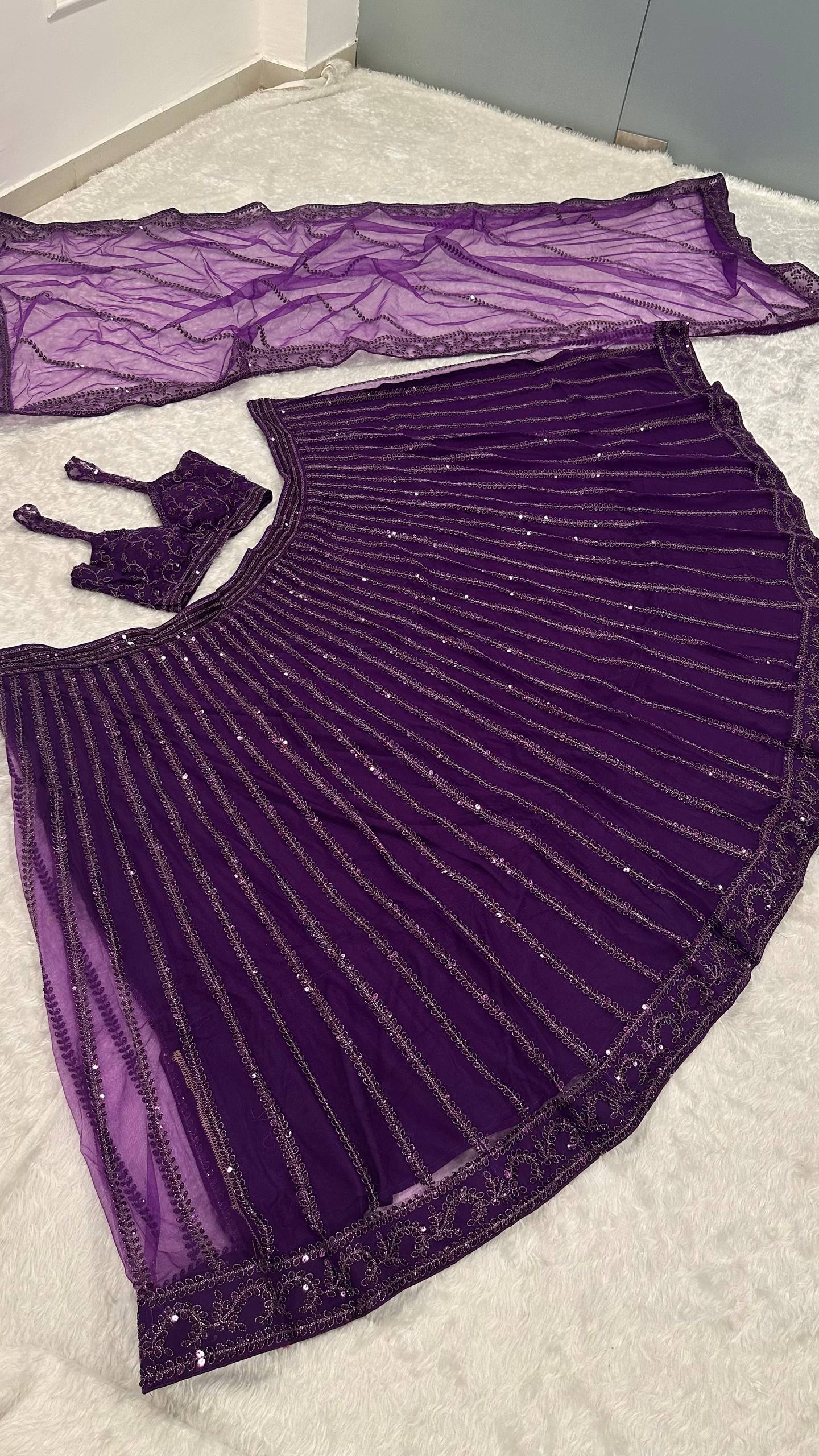 Engagement Wear Purple Color Sequence Embroidered Lehenga Choli