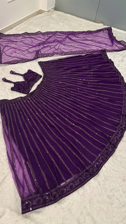 Engagement Wear Purple Color Sequence Embroidered Lehenga Choli
