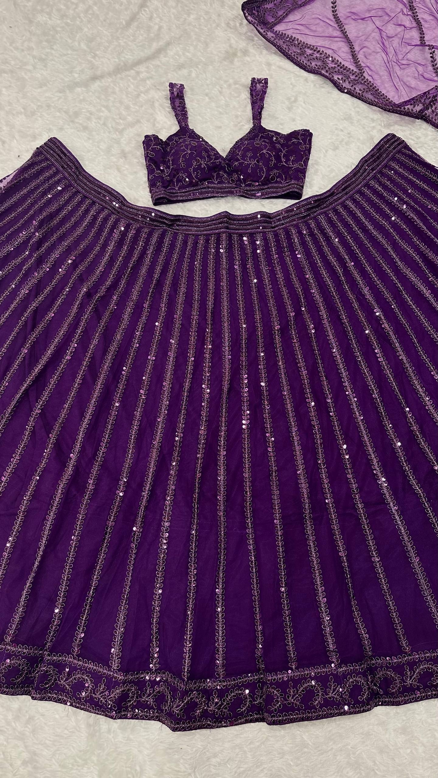 Engagement Wear Purple Color Sequence Embroidered Lehenga Choli