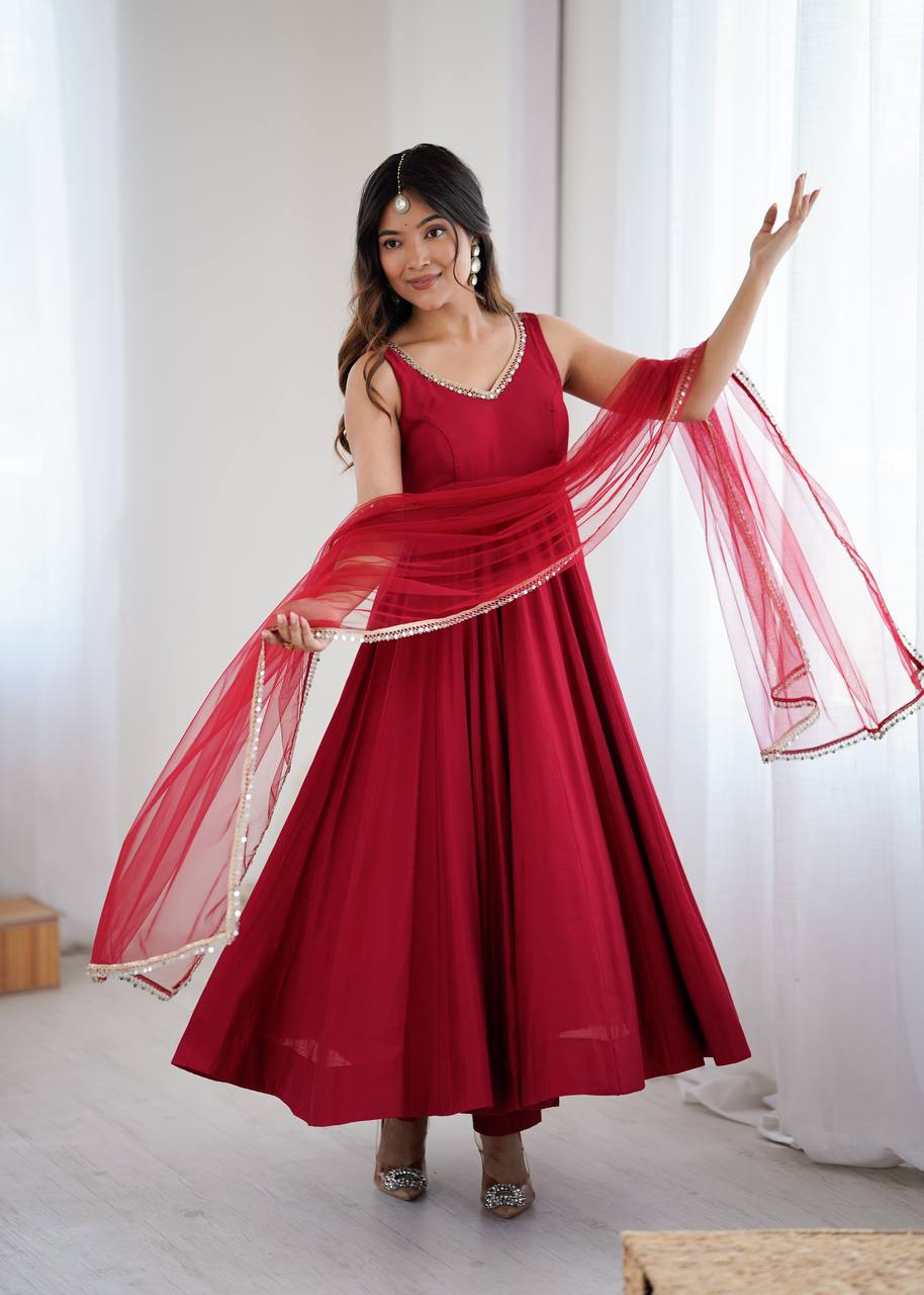 Designer Maroon Color Arti Chauhan Wear Anarkali Gown