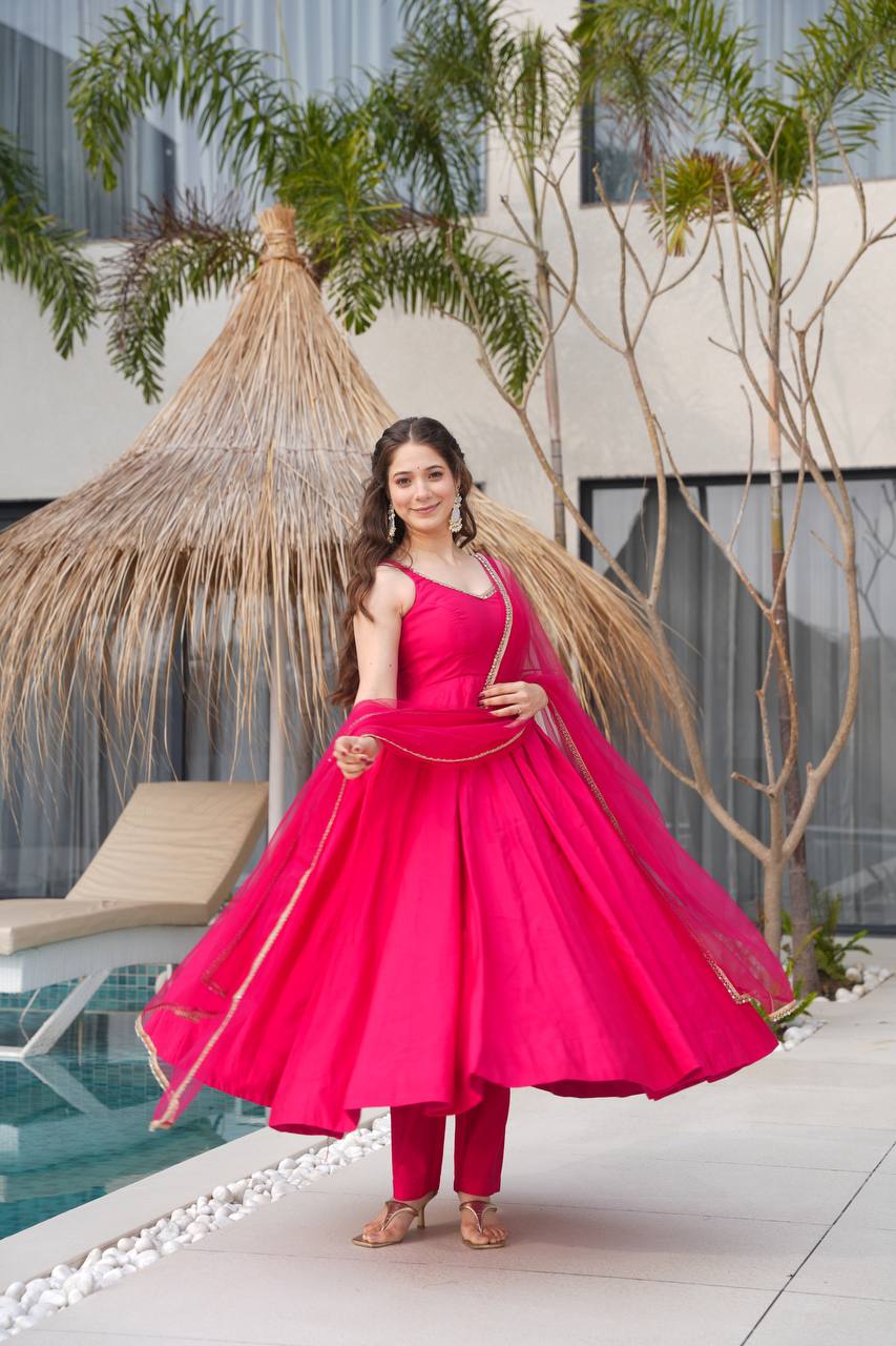 Wedding Wear Pink Color Fully Flair Anarkali Gown