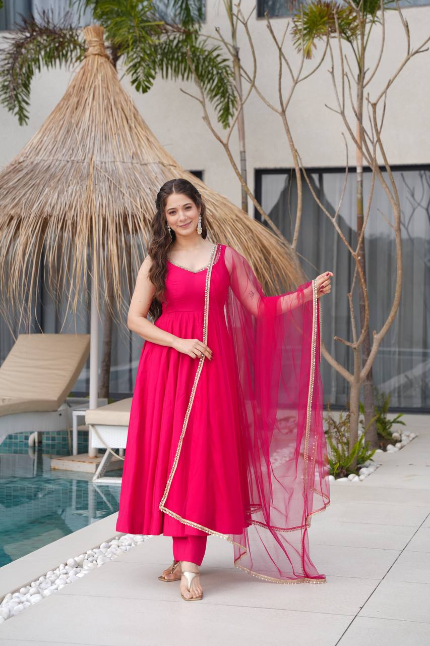 Wedding Wear Pink Color Fully Flair Anarkali Gown
