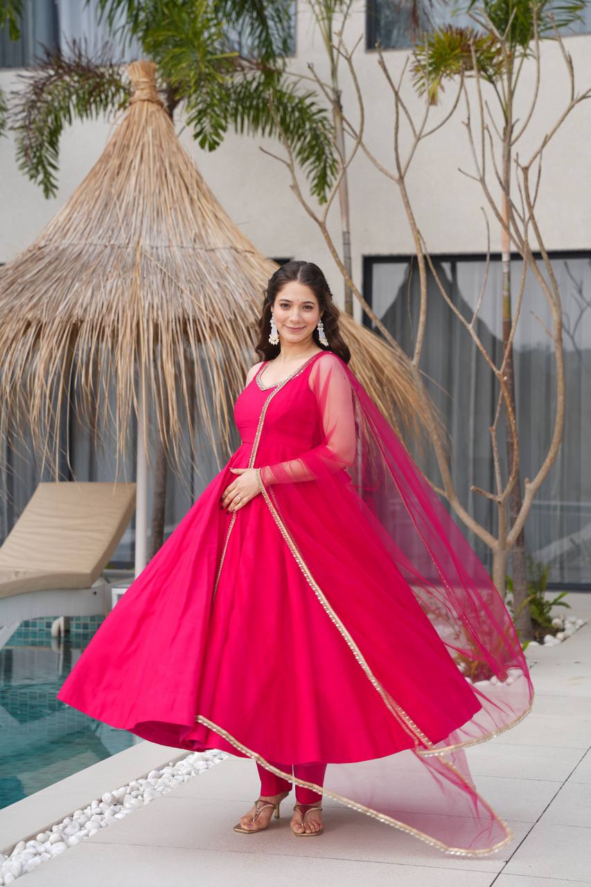 Wedding Wear Pink Color Fully Flair Anarkali Gown