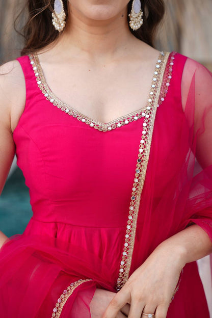 Wedding Wear Pink Color Fully Flair Anarkali Gown