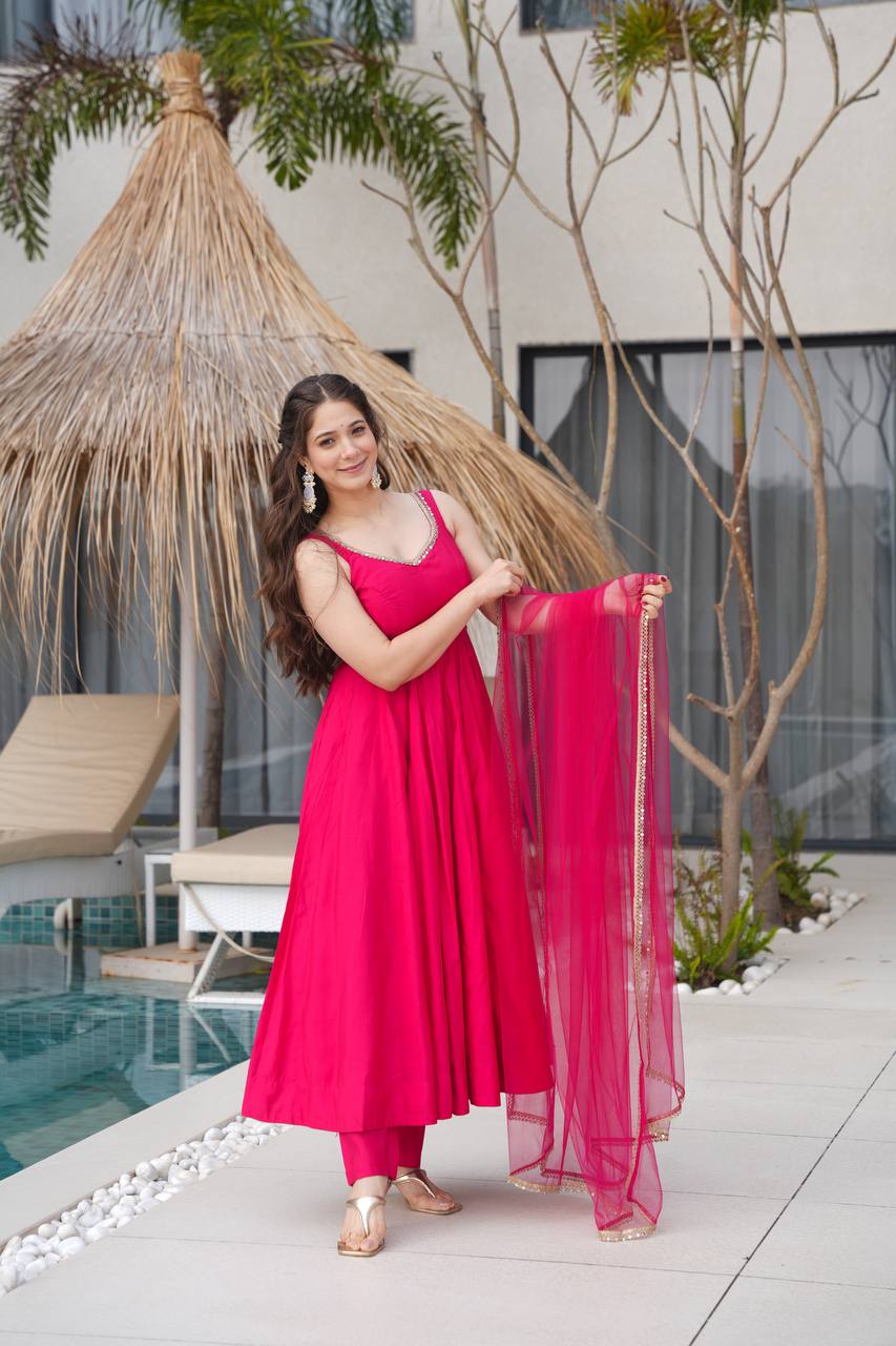 Wedding Wear Pink Color Fully Flair Anarkali Gown