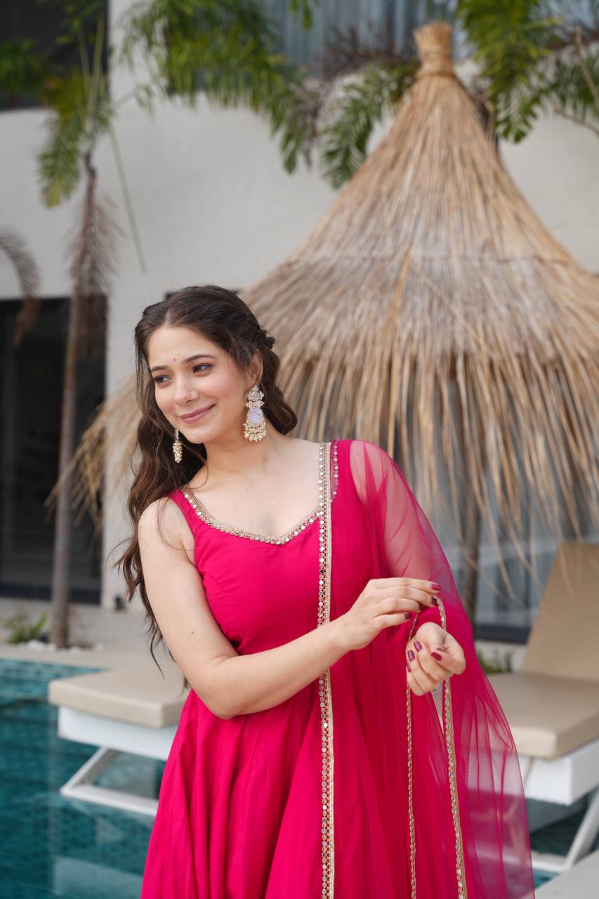Wedding Wear Pink Color Fully Flair Anarkali Gown