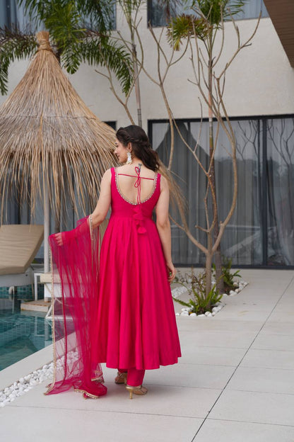 Wedding Wear Pink Color Fully Flair Anarkali Gown