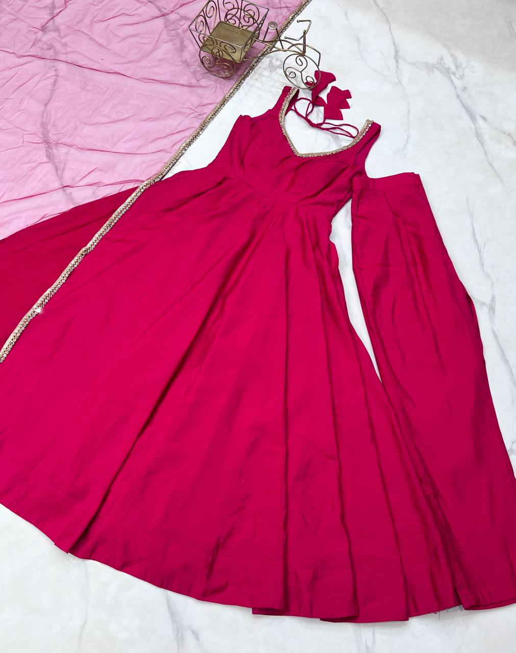 Wedding Wear Pink Color Fully Flair Anarkali Gown