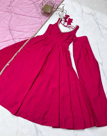 Wedding Wear Pink Color Fully Flair Anarkali Gown