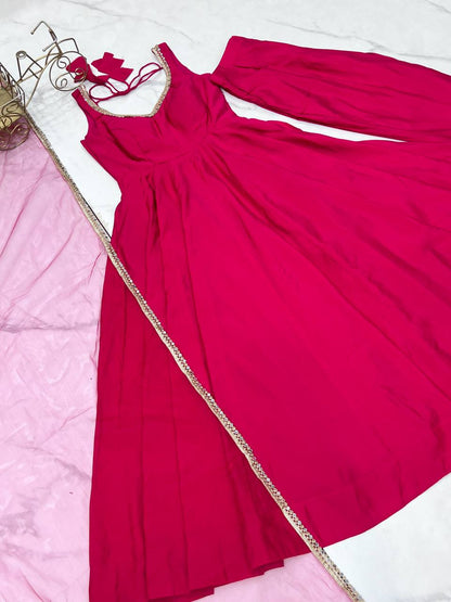 Wedding Wear Pink Color Fully Flair Anarkali Gown
