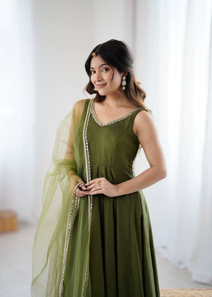 Function Wear Green Color Fully Flair 3 Piece Anarkali Gown