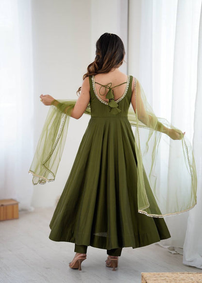 Function Wear Green Color Fully Flair 3 Piece Anarkali Gown