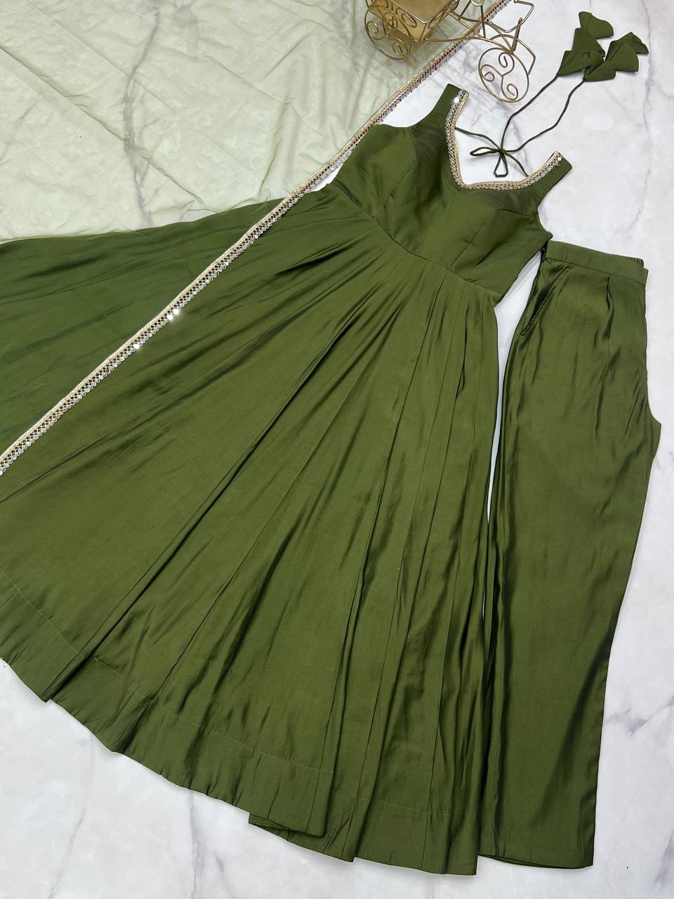 Function Wear Green Color Fully Flair 3 Piece Anarkali Gown