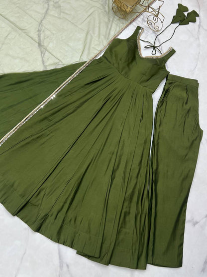 Function Wear Green Color Fully Flair 3 Piece Anarkali Gown
