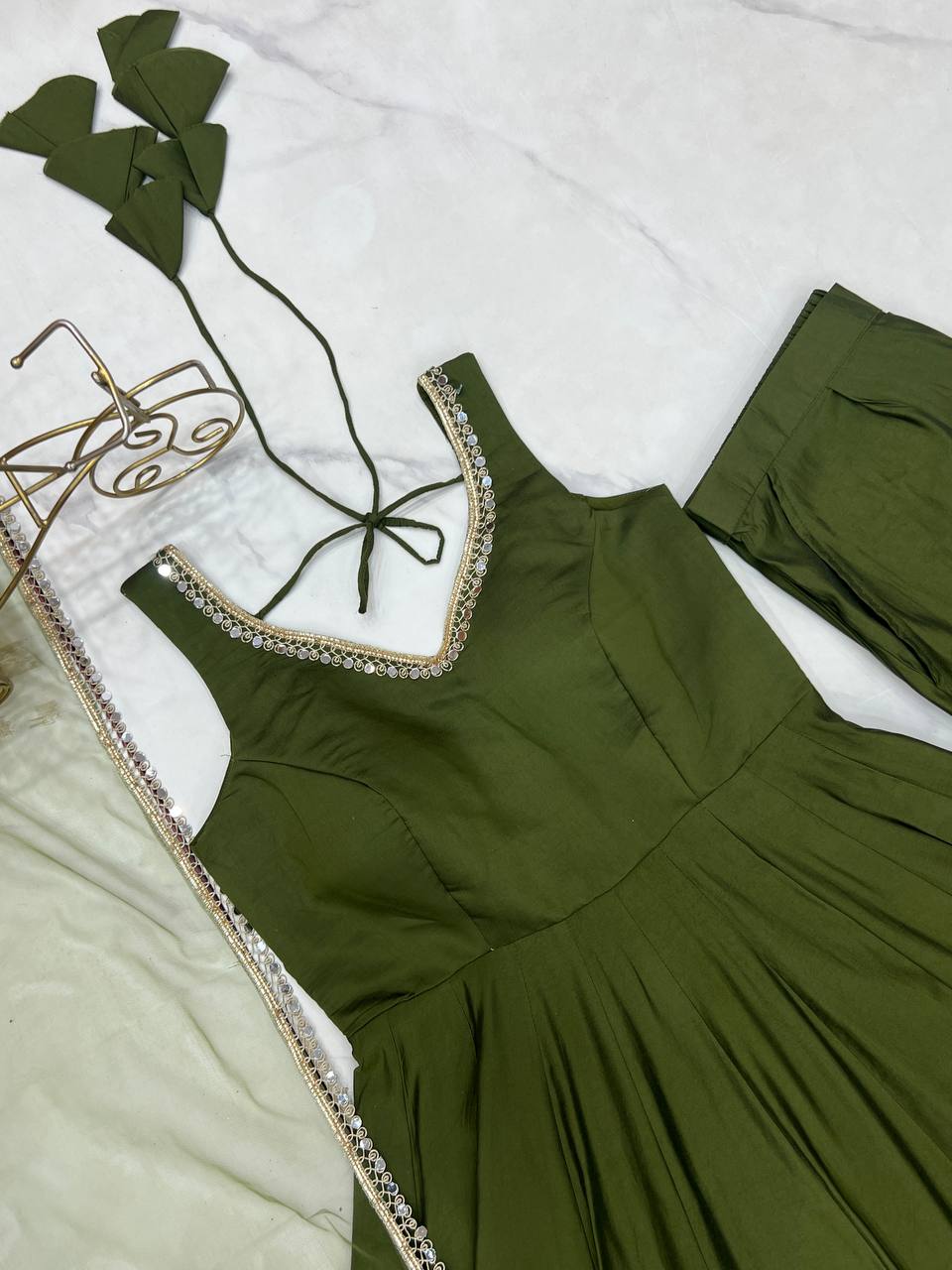 Function Wear Green Color Fully Flair 3 Piece Anarkali Gown