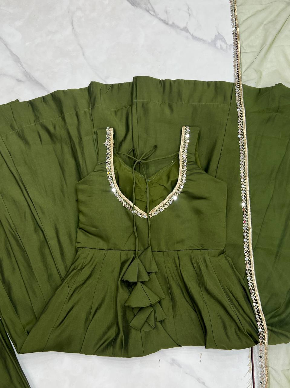 Function Wear Green Color Fully Flair 3 Piece Anarkali Gown