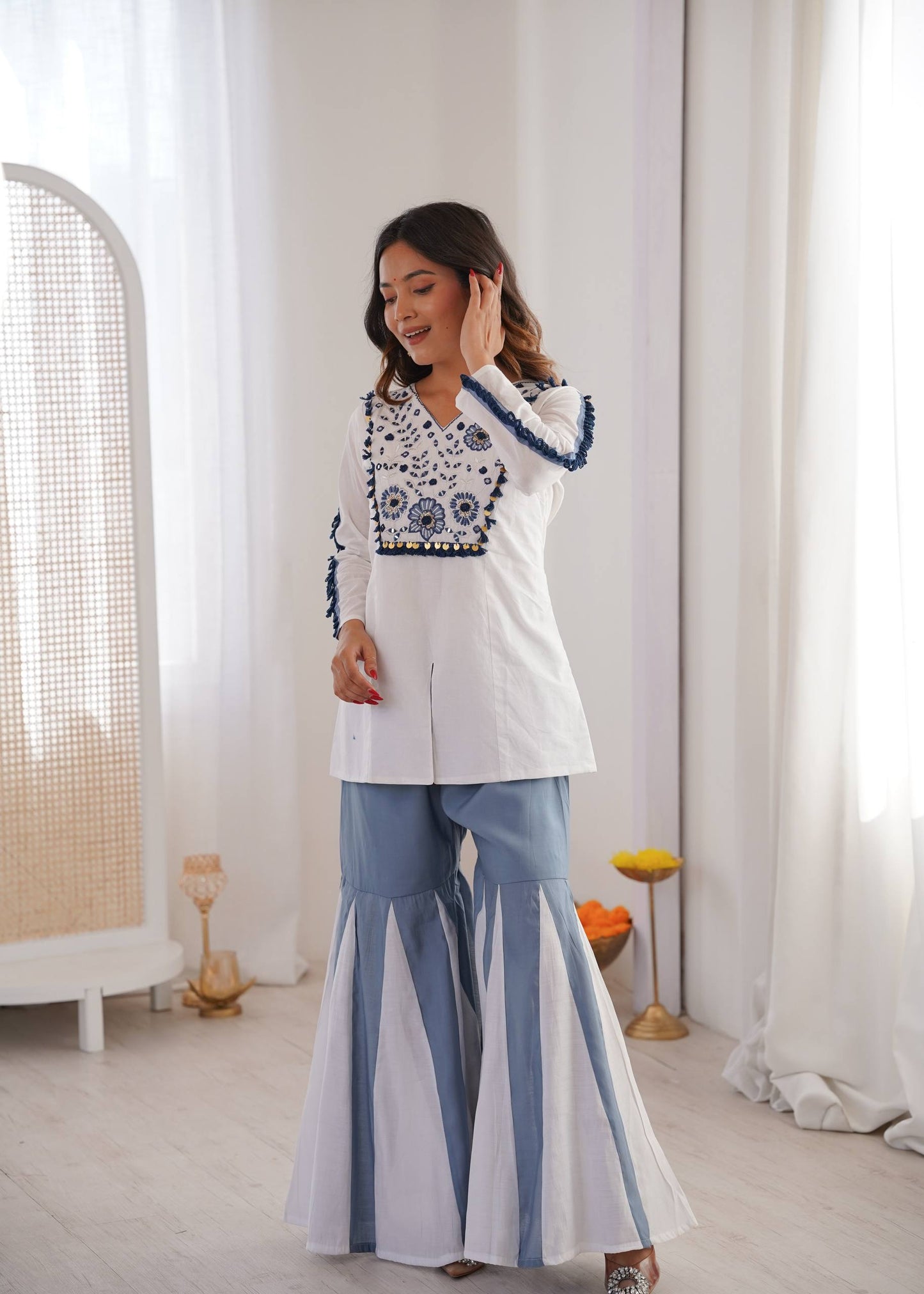 Festival Wear Designer Real Mirror Work Arti Chauhan Co-Ord Set