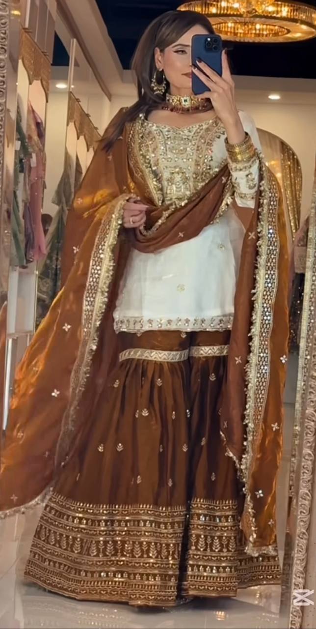 Designer Crepe Silk Embroidered Sharara Plazzo Set