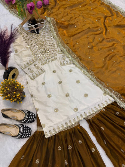 Designer Crepe Silk Embroidered Sharara Plazzo Set